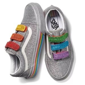 Vans Kids Glitter Rainbow Strap Sneakers - Silver with Rainbow Accents